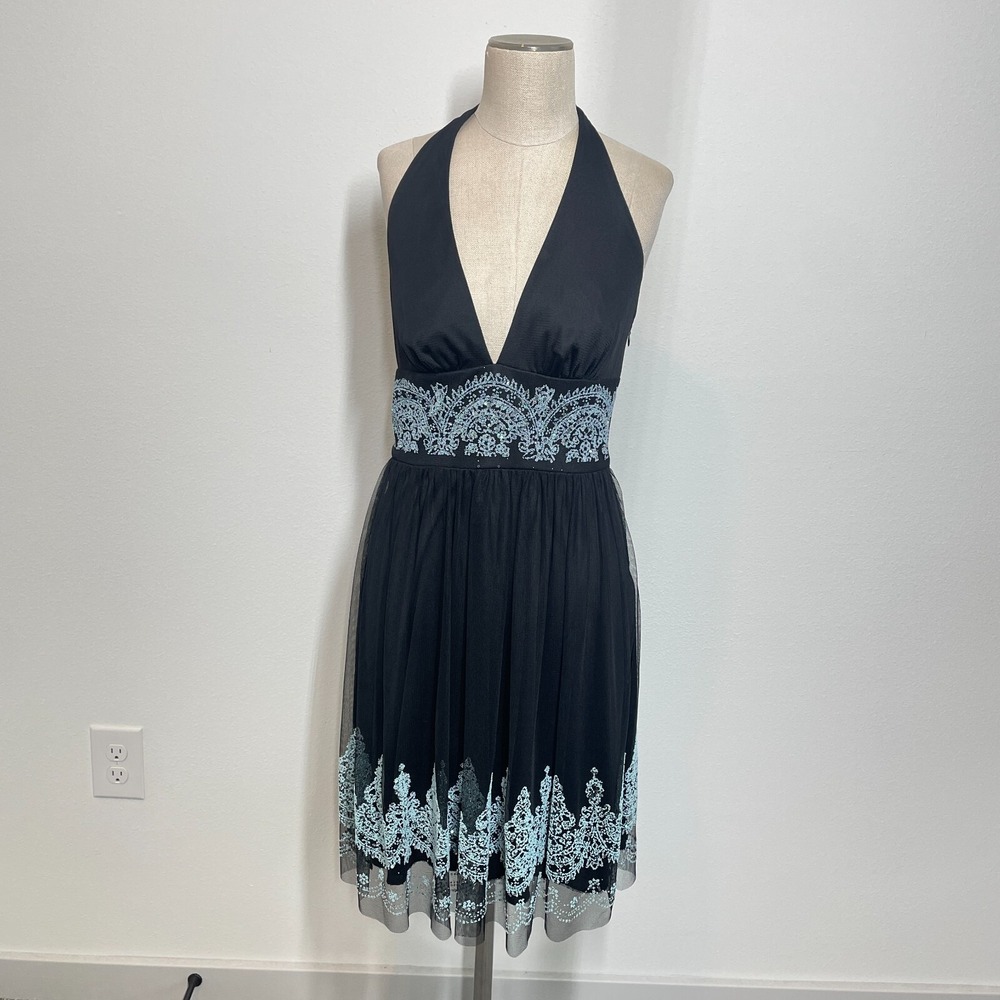 VTG Dress Y2K XOXO Women 3 Black Floral Fairy Coquette Femme Indie Halter Party